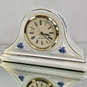 Seth Thomas Mantel Shelf Clock w/ Hornsea Pottery Blue & White Case Working. USA